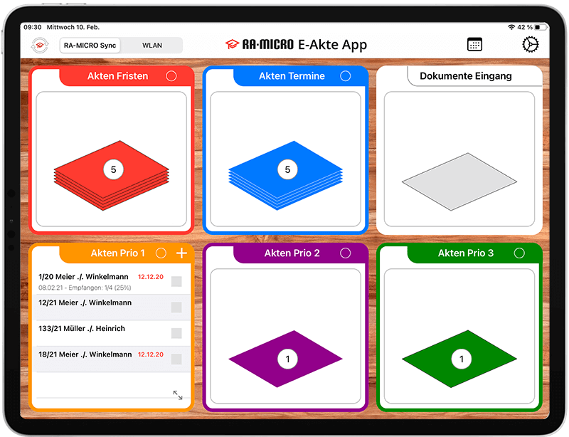 Virtuelle Aktenstapel in der RA-MICRO E-Akte App E-Akte App von RA-MICRO