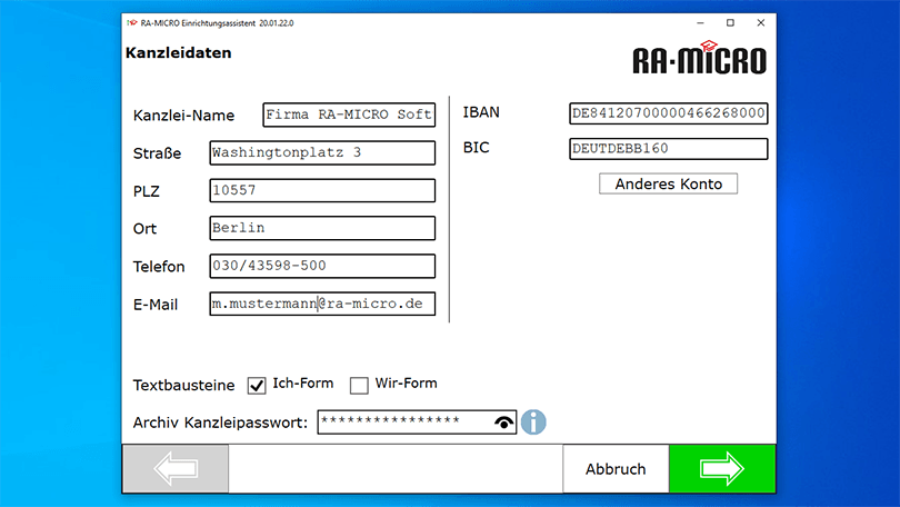 Kanzleidaten eingeben