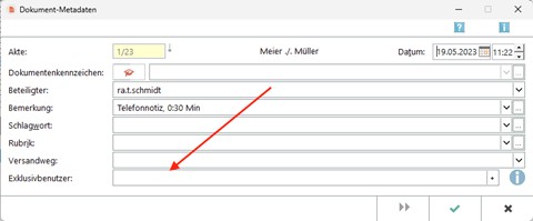 Auch bei den Dokument-Metadaten gibt es nun ein Feld für Exklusivbenutzer RA-MICRO Exklusivbenutzer für Dokumente