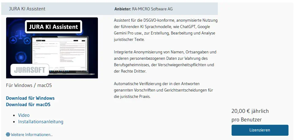 Große Ansicht: JURA KI Assistent lizenzieren und einrichten