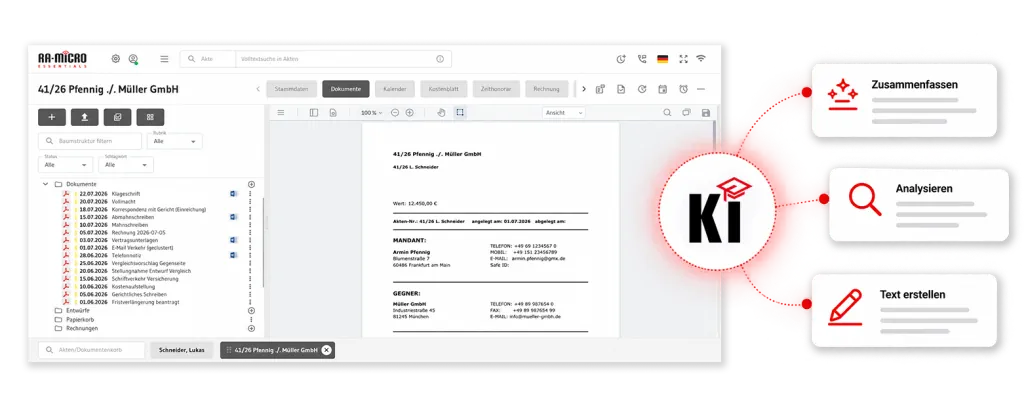 RA-MICRO E-Akte 2 mit KI: Zusammenfassen, Analyisieren, Text erstelen