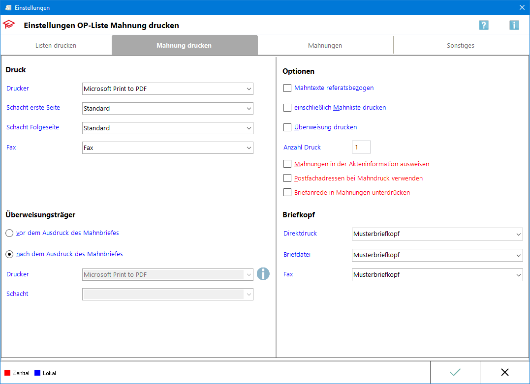 Offene Posten Einstellungen