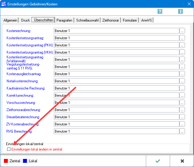 Einstellung - zentrale Überschriften