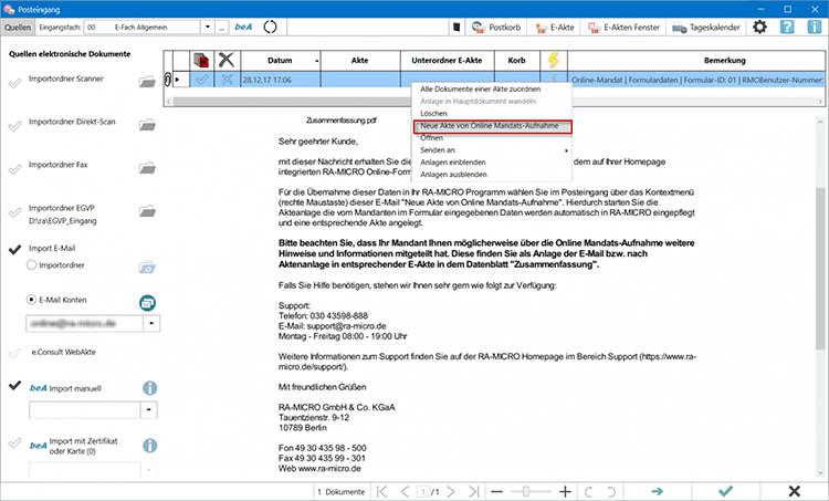 Mandat automatisch in Kanzleisoftware