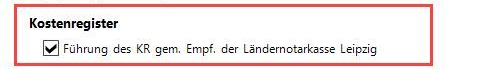 Kostenregister: Haken gesetzt bei "Führung des KR gem. Empf. der Ländernotarkasse Leipzig