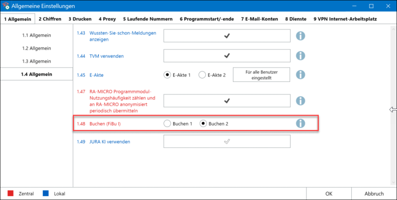 RA-MICRO Allgemeine Einstellungen Buchen FiBu I