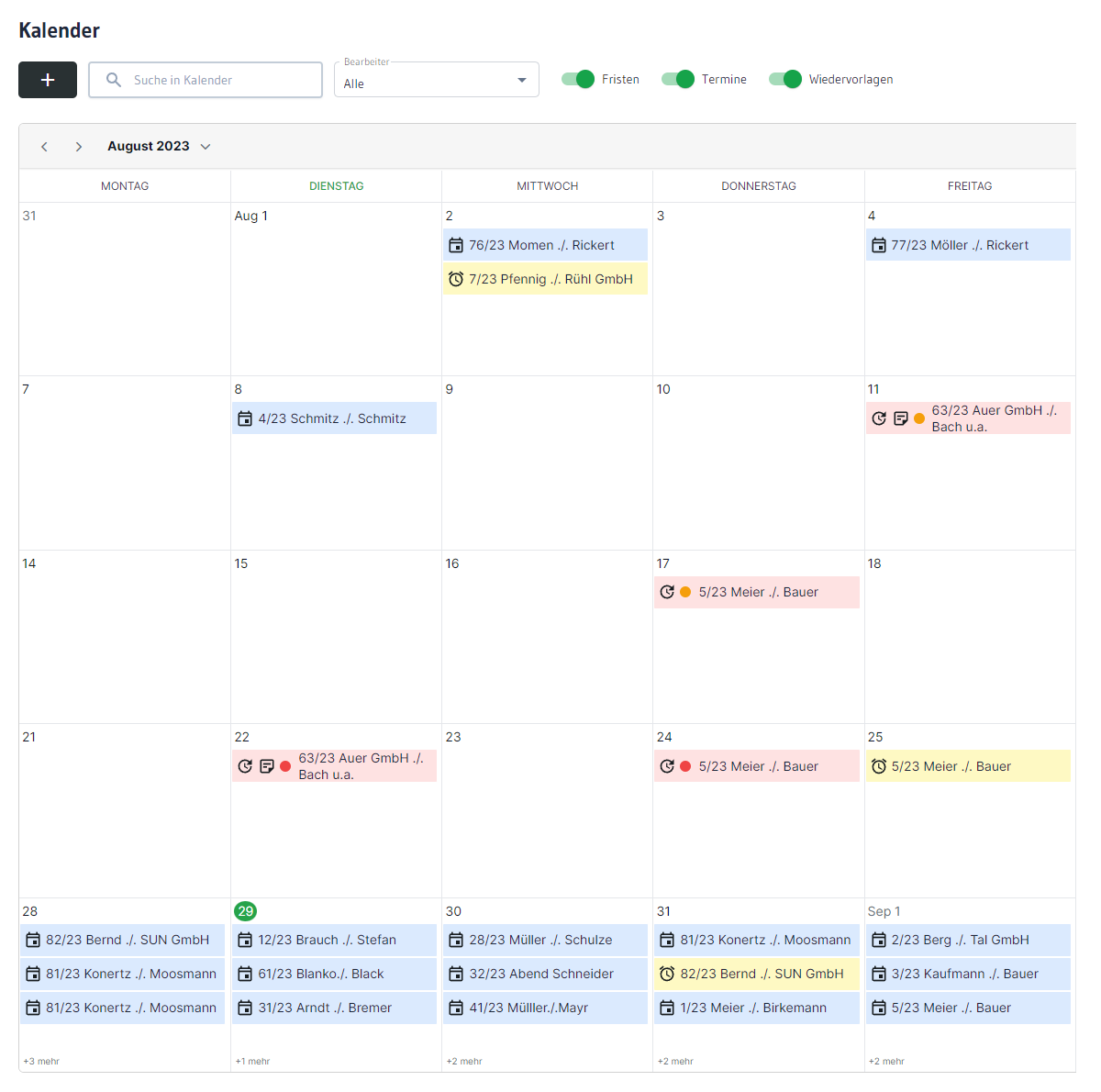 Kanzlei-Kalender mit Fristen, Terminen und Wiedervorlagen